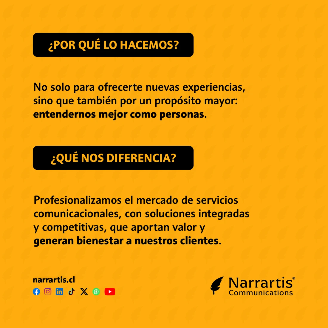 Pieza de comunicación propia de Narrartis con composición amarilla
