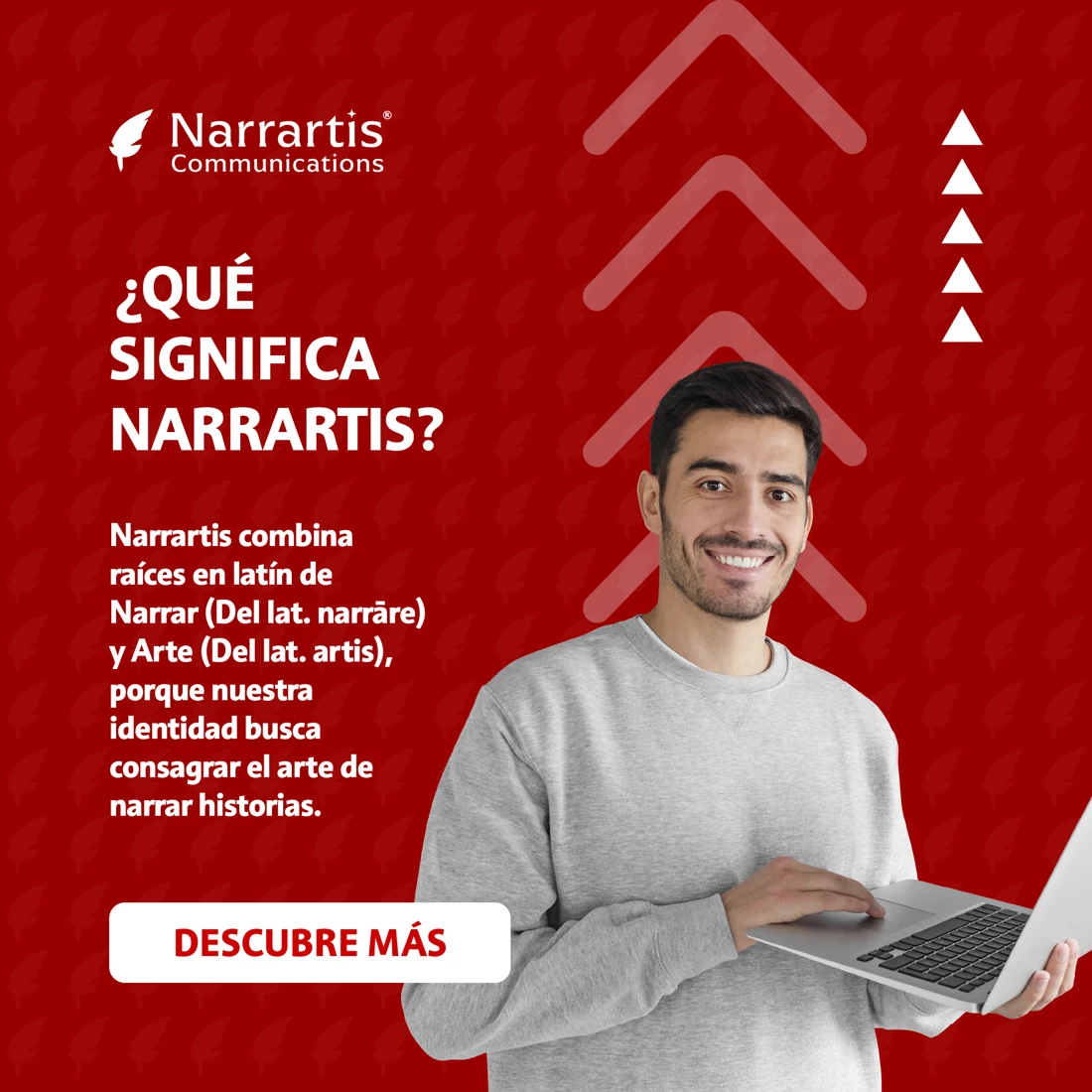 Pieza gráfica de Narrartis en rojo: una persona y el lenguaje visual de la marca